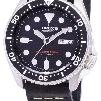 Seiko Automatic SKX007J1-LS14 Diver's 200M Japan Made Black Leather Strap Men's Watch