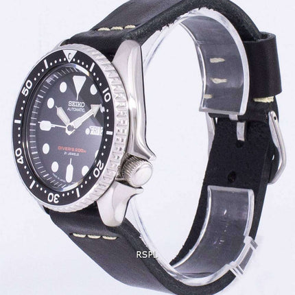 Seiko Automatic SKX007J1-LS14 Diver's 200M Japan Made Black Leather Strap Men's Watch