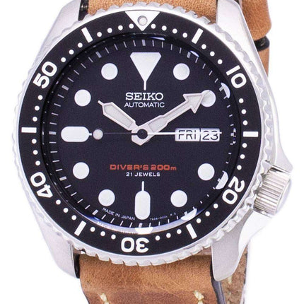 Seiko Automatic SKX007J1-LS17 Diver's 200M Japan Made Brown Leather Strap Men's Watch