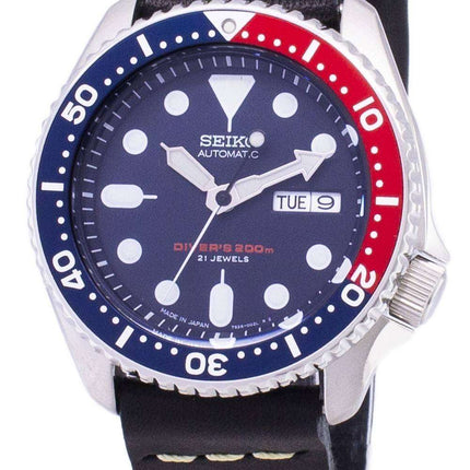 Seiko Automatic SKX009J1-LS14 Diver's 200M Japan Made Black Leather Strap Men's Watch