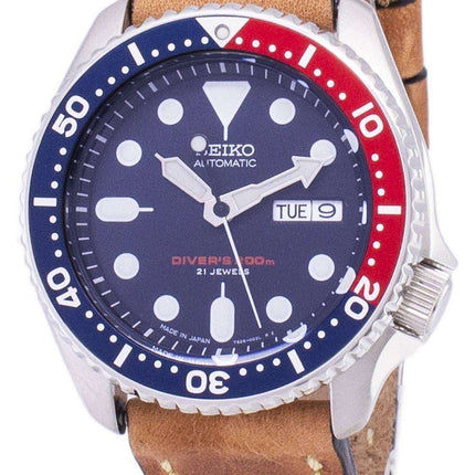 Seiko Automatic SKX009J1-LS17 Diver's 200M Japan Made Brown Leather Strap Men's Watch