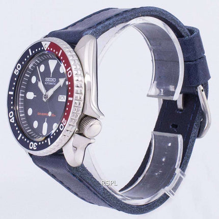 Seiko Automatic SKX009K1-LS13 Diver's 200M Dark Blue Leather Strap Men's Watch