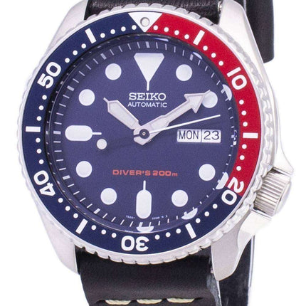 Seiko Automatic SKX009K1-LS14 Diver's 200M Black Leather Strap Men's Watch