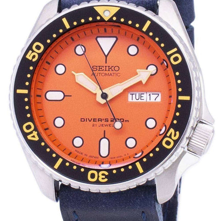 Seiko Automatic SKX011J1-LS13 Diver's 200M Dark Blue Leather Strap Men's Watch