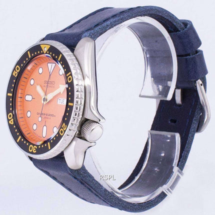 Seiko Automatic SKX011J1-LS13 Diver's 200M Dark Blue Leather Strap Men's Watch