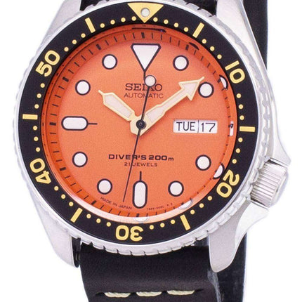 Seiko Automatic SKX011J1-LS14 Diver's 200M Japan Made Black Leather Strap Men's Watch