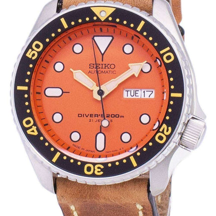 Seiko Automatic SKX011J1-LS17 Diver's 200M Japan Made Brown Leather Strap Men's Watch