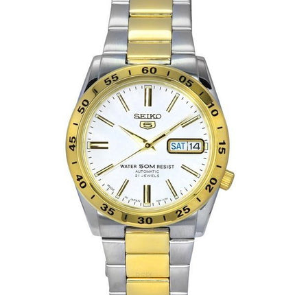 Seiko 5 Two Tone Stainless Steel White Dial 21 Jewels Automatic SNKE04J1 Unisex Watch