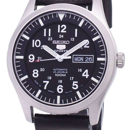 Seiko 5 Sports SNZG15J1-LS14 Japan Made Black Leather Strap Men's Watch