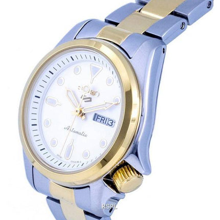 Seiko 5 Sports Two Tone Stainless Steel White Dial Automatic SRE004 SRE004K1 SRE004K 100M Womens Watch