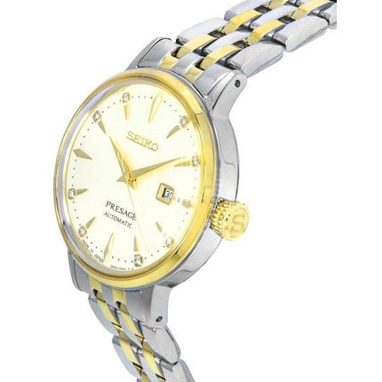 Seiko Presage Cocktail Time White Lady Diamond Accents Gold Dial Automatic SRE010J1 Womens Watch