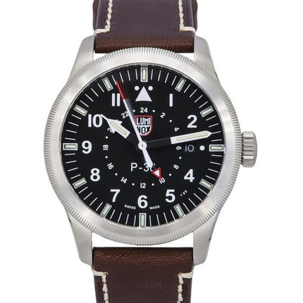 Luminox Air Pilot P-38 Lightning GMT Leather Strap Black Dial Swiss Quartz XA.9521 100M Men's Watch