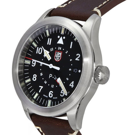 Luminox Air Pilot P-38 Lightning GMT Leather Strap Black Dial Swiss Quartz XA.9521 100M Men's Watch