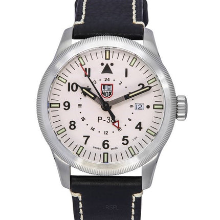 Luminox Air Pilot P-38 Lightning GMT Black Leather Strap White Dial Swiss Quartz XA.9527 100M Men's Watch