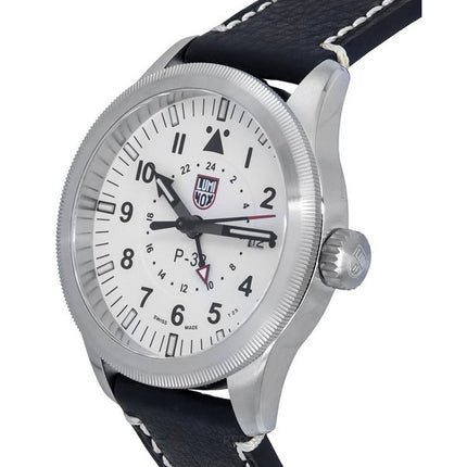 Luminox Air Pilot P-38 Lightning GMT Black Leather Strap White Dial Swiss Quartz XA.9527 100M Men's Watch