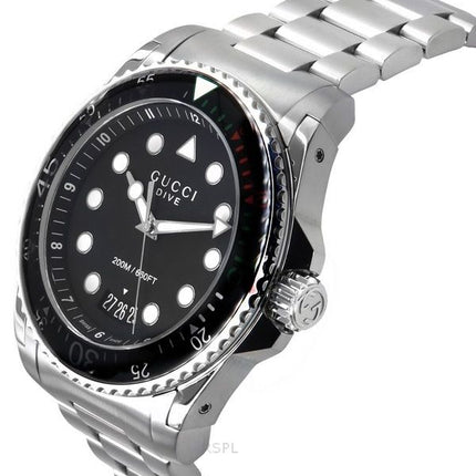 Gucci Dive XL Stainless Steel Black Dial Quartz Diver's YA136208A 200M Men's Watch