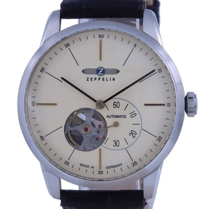 Zeppelin Flatline Open Heart Cream Dial Leather Strap Automatic 7364-5 73645 Mens Watch