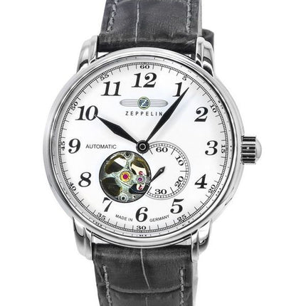 Zeppelin LZ127 Graf Leather Strap White Open Heart Dial Automatic 76661 Men's Watch