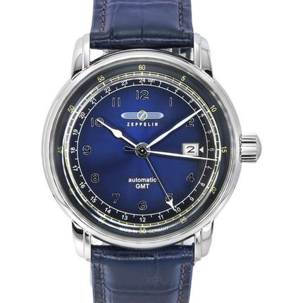 Zeppelin LZ126 Los Angeles GMT Leather Strap Blue Dial Automatic 76683 Men's Watch