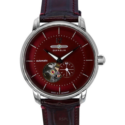 Zeppelin LZ 120 Bodensee Leather Strap Red Open Heart Dial Automatic 81665 Men's Watch