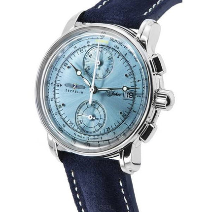 Zeppelin 100 Jahre Chronograph Leather Strap Ice Blue Dial Quartz 86704 Men's Watch