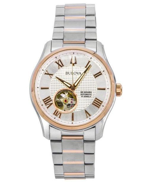 Bulova Wilton Classic Two Tone Stainless Steel Open Heart Silver Dial Automatic 98A213 100M Mens Watch