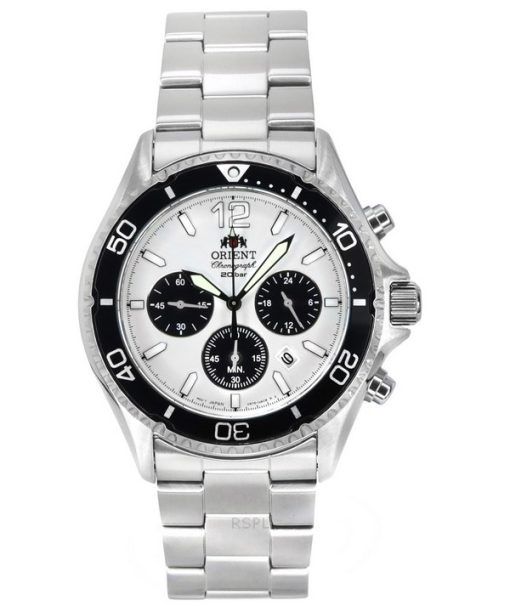 Orient Sports Panda Chronograph Stainless Steel White Dial Solar Diver's RA-TX0203S10B 200M Men's Watch