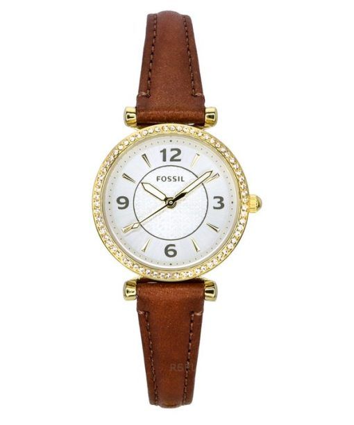 Fossil Carlie Brown Leather Strap Crystal Accents Silver Dial Quartz ES5297 Women's Watch