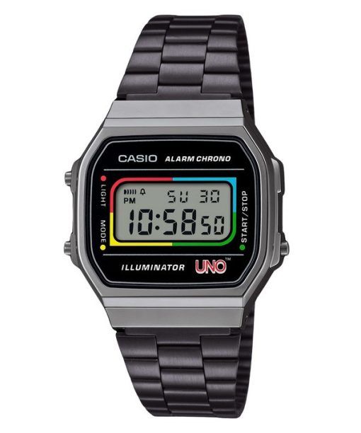 Casio Vintage Digital UNO Collaboration Model Stainless Steel Bracelet Quartz A168WEUC-1A Unisex Watch