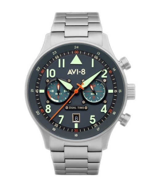 AVI-8 Hawker Hurricane Carey Dual Time Gutersloh Stainless Steel Blue Dial AV-4088-22 Men's Watch