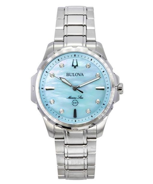 Bulova Marine Star Diamond Accents Stainless Steel Blue Mother Of Pearl Dial Quartz 96P248 100 Women's Watch