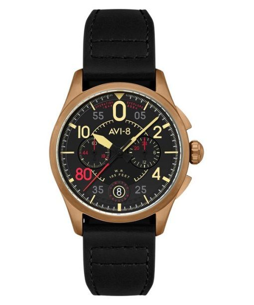 AVI-8 Spitfire Lock Chronograph D-Day 80 Limited Edition Sword Leather Strap Black Dial Quartz AV-4089-0A Men's Watch