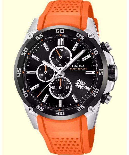 Festina The Originals Chronograph Orange Rubber Strap Black Dial Quartz F20330-4 100M Men's Watch