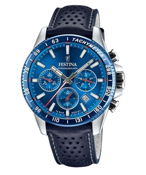 Festina Timeless Chronograph Leather Strap Blue Dial Quartz F20561-3 100M Men's Watch