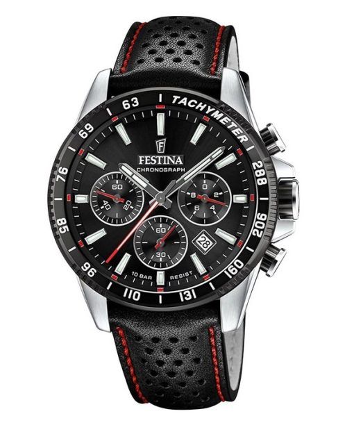 Festina Timeless Chronograph Leather Strap Black Dial Quartz F20561-4 100M Men's Watch