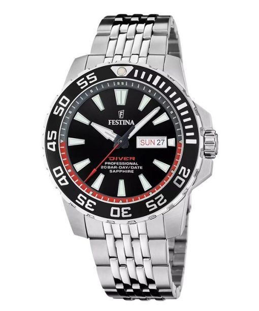 Festina The Originals Stainless Steel Black Dial Quartz Diver's F20661-3 200M Men's Watch