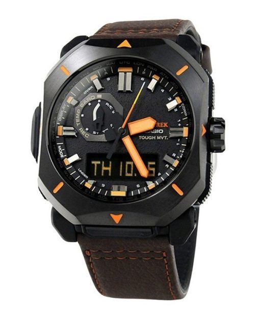 Casio ProTrek Analog Digital Brown Leather Strap Grey Dial Tough Solar PRW-6900YL-5 100M Men's Watch