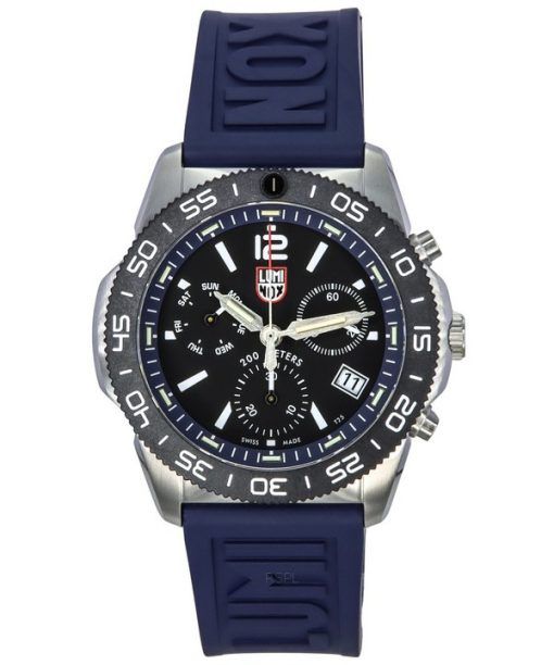 Luminox Pacific Diver Chronograph Navy Rubber Strap Black Dial Swiss Quartz Divers XS.3143 200M Mens Watch