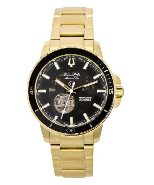 Bulova Marine Star Gold Tone Stainless Steel Black Dial Automatic Diver's 97A174 200M Men's Watch