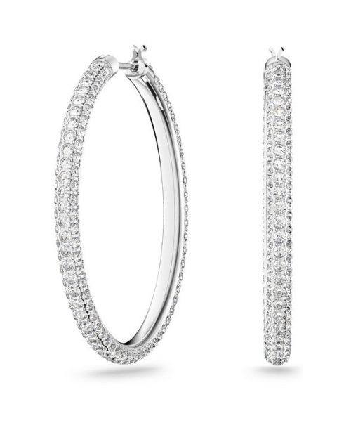 Swarovski Dextera Mixed Clear Crystals And Rhodium Plated Hoop Earrings 5389432 For Women