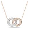 Swarovski Dextera Clear Crystals And Rose Gold Tone Plated Intertwined Circles Necklace 5414999 For Women